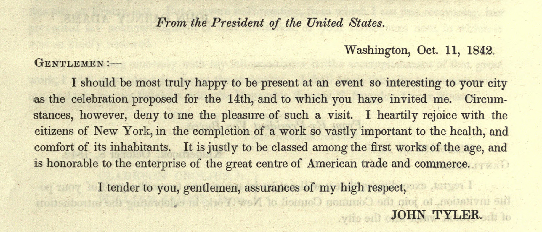 John Quincy Adams Sends His Regrets