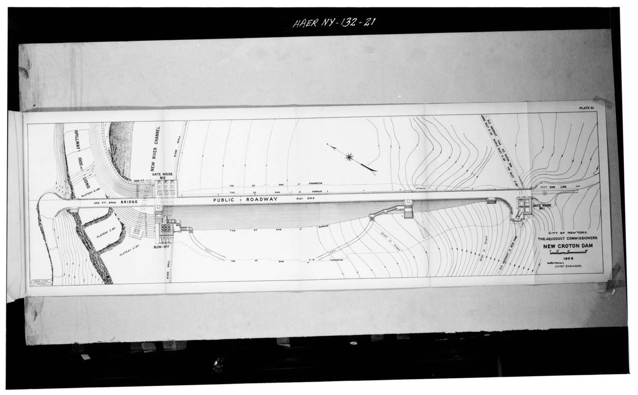 Photocopied from New York City Aqueduct Commission. 1907 plan of the dam - New Croton Dam and Reservoir, Croton River, Croton-on-Hudson, Westchester County, NY HAER NY,60-CROTOH.V,1-21.tif