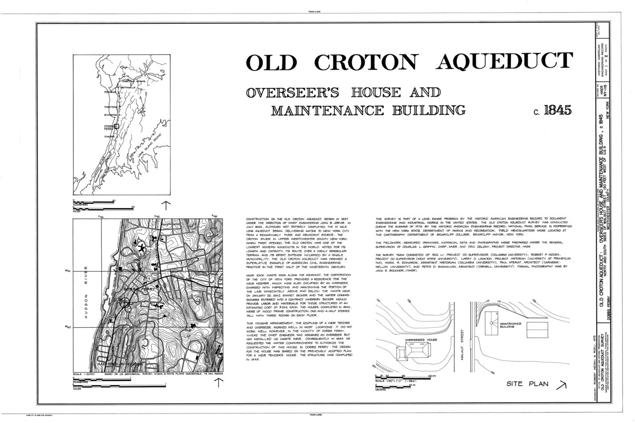 Old Croton Aqueduct, Overseer's House, Walnut Street, Dobbs Ferry, Westchester County, NY HAER NY,60-DOBF,2A- (sheet 1 of 2).tif