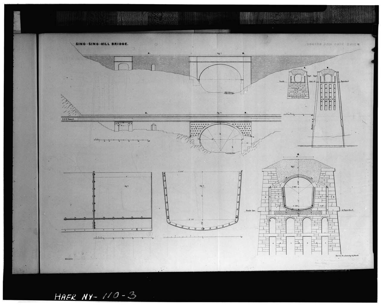 Photocopied October 1976, from Theoph Schramke, Description of the New York Croton Aqueduct, New York- New York, 1843. PLATE VI, SING SING KILL BRIDGE. - Old Croton Aqueduct, Sing HAER NY,60-OSS,2A-3.tif