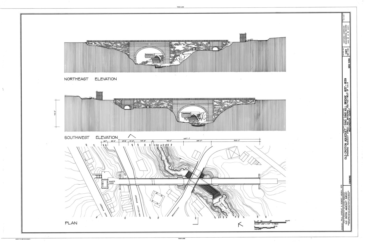 Old Croton Aqueduct, Sing Sing Kill Bridge, Spanning Aqueduct Street and Broadway, Ossining, Westchester County, NY HAER NY,60-OSS,2A- (sheet 2 of 4).tif