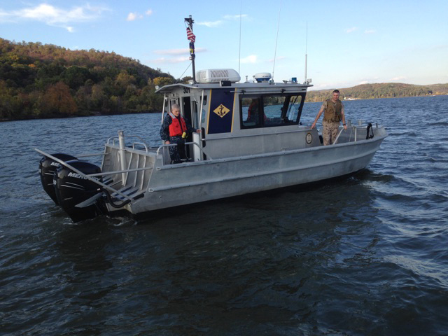 A New York Naval Militia patrol boat crew assigned to the Military Emergency Boat Service operates on the Hudson River near the Indian Point nuclear power plant.jpg
